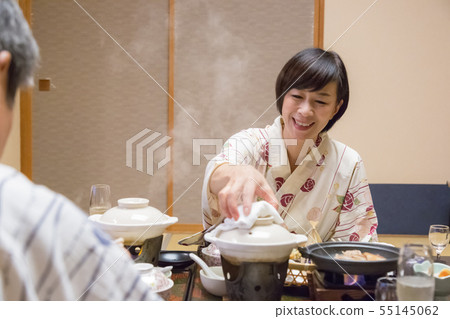 Hot spring travel Couple travel Hot spring Meal scene Kamishu beef 55145062