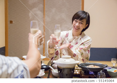Hot spring travel Couple travel Hot spring Meal scene Kamishu beef 55145064