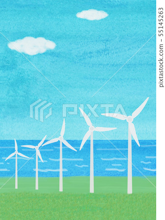 Windmill sea watercolor 55145263