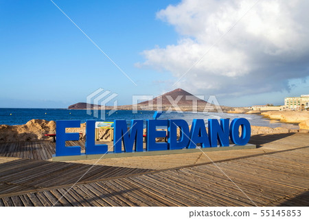 Sign El Medano on long promenade along the coast Sign El Medano on long promenade along the coast 55145853
