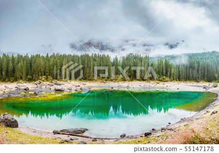 Carezza lake or Lago di Carezza, Karersee in Dolomites Alps. South Tyrol Italy 55147178