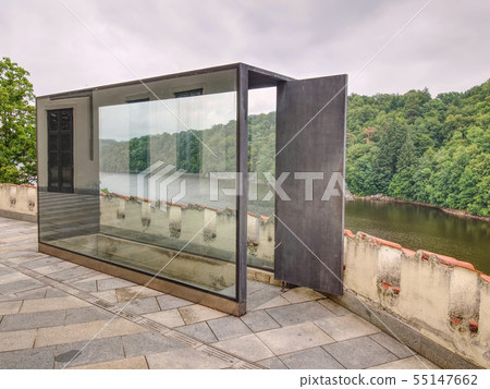 Glass box entrance corridor in the old casle Glass box entrance corridor in the old casle 55147662