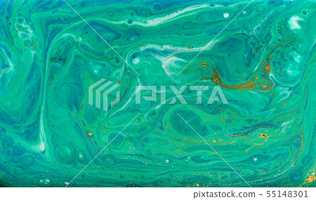 Blue, green and gold marbling pattern. Golden powder marble liquid texture. Blue, green and gold marbling pattern. Golden powder marble liquid texture. 55148301