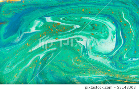 Blue, green and gold marbling pattern. Golden powder marble liquid texture. Blue, green and gold marbling pattern. Golden powder marble liquid texture. 55148308