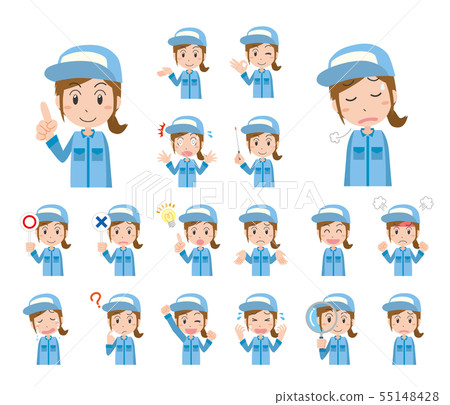 Worker worker work clothes woman facial expression emotions set Worker worker work clothes woman facial expression emotions set 55148428