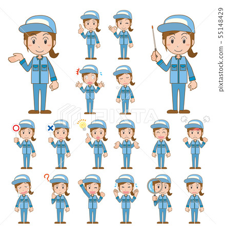 工作者工作服婦女錶情情感設置了 工作者工作服婦女錶情情感設置了 55148429
