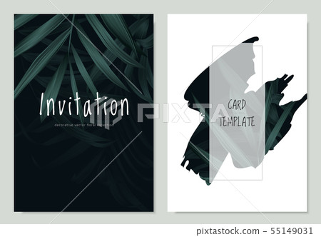 Invitation card template design, green palm leaves Invitation card template design, green palm leaves 55149031
