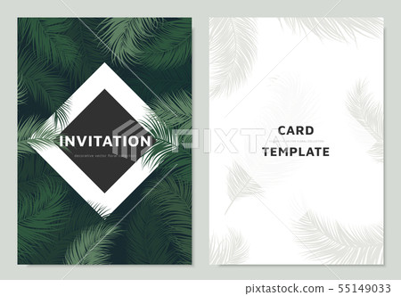 Invitation card template design, green palm leaves Invitation card template design, green palm leaves 55149033
