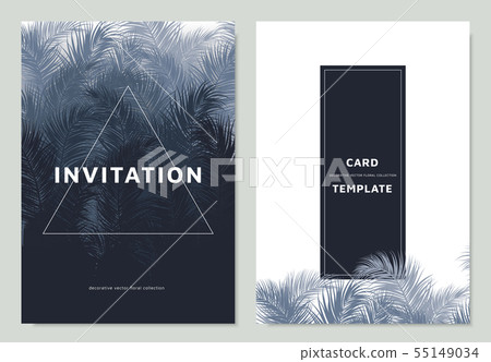 Invitation card template design, blue palm leaves 55149034