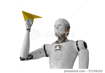 robot holding paper plane 55149163