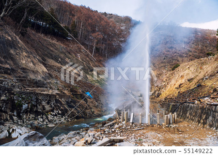 Jigokudani monkey Park with hot spring fountain Jigokudani monkey Park with hot spring fountain 55149222
