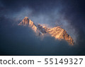 Beautiful sunset red colored view of Lhotse with beautiful clouds, Khumbu valley, Nepal 55149327