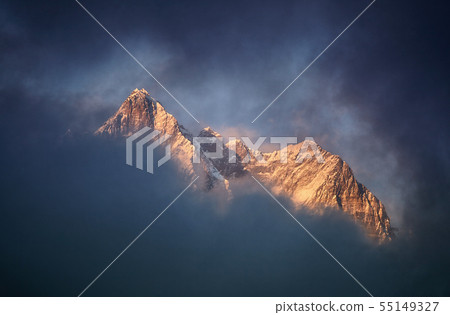 Beautiful sunset red colored view of Lhotse with beautiful clouds, Khumbu valley, Nepal 55149327