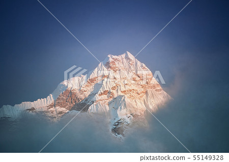 View of Mount Amphu Gyabjen in Himalaya mountains at sunset. Khumbu valley, Everest region, Nepal 55149328