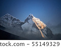 View of Mount Kangtega in Himalaya mountains at sunset. Khumbu valley, Everest region, Nepal 55149329