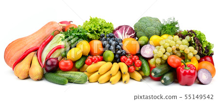 Heap fruit and vegetables isolated on white 55149542