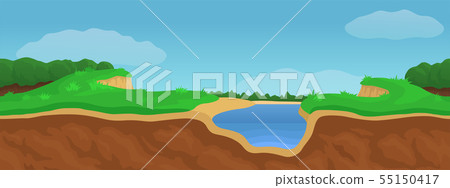 Summer landscape with river fields and forest 55150417