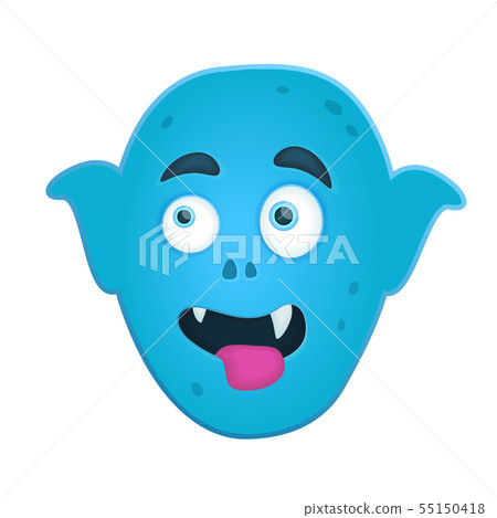 Funny cartoon art with blue smiling monster head 55150418