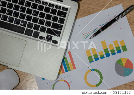 Business graph Laptop and pen. 55151332