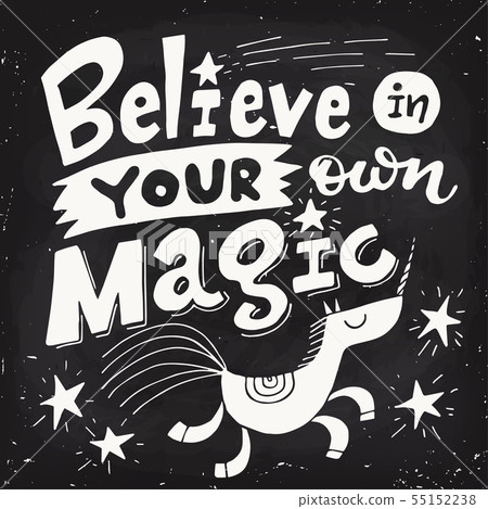 Vector motivational poster with cute unicorn and lettering blackboard design 55152238