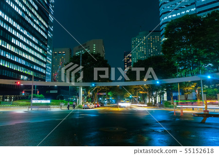 Nishi-Shinjuku night view rainy weather (Shinjuku police station back intersection) 55152618