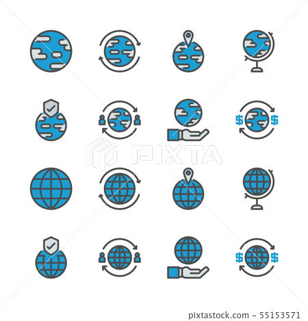 Global related in colorline icon set. 55153571