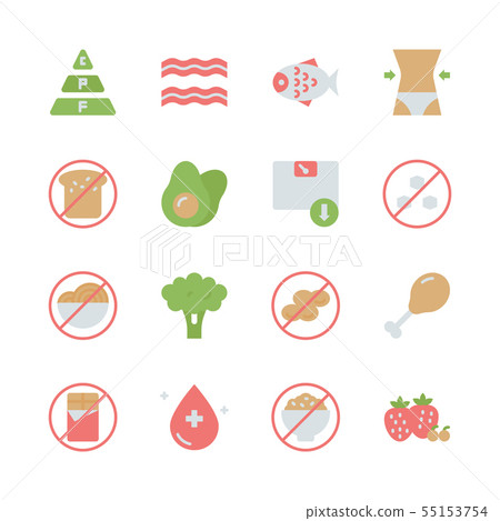 Ketogenic diet in flat icon set. 55153754