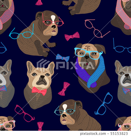Seamless vector pattern with funny dogs portraits 55153823