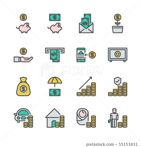 Saving money and investment in colorline icon Saving money and investment in colorline icon 55153831