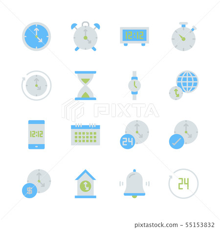 Time and clock in flat icon set design. Time and clock in flat icon set design. 55153832
