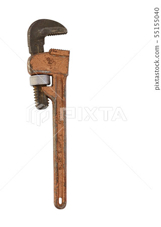 Old adjustable pipe wrench on a white background Old adjustable pipe wrench on a white background 55155040