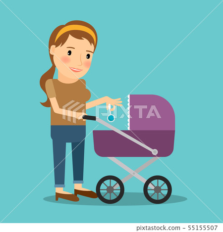 Mother with baby stroller 55155507