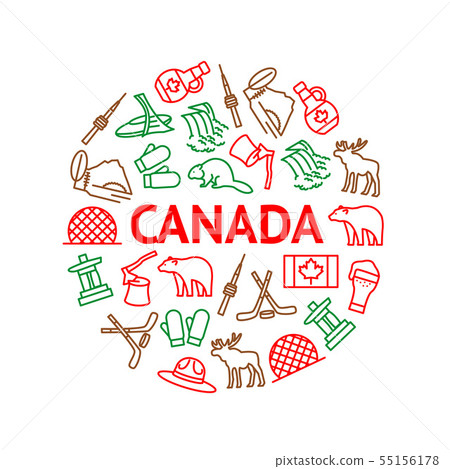 Travel Canada Signs Thin Line Round Design... - Stock Illustration ...