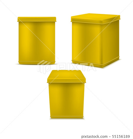 Realistic Detailed 3d Yellow Blank Tin Can Template Mockup Set. Vector 55156189