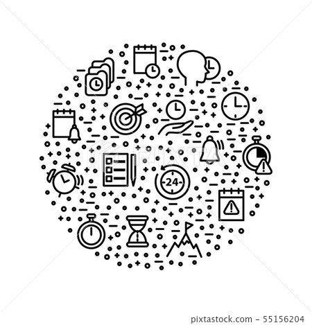 Time Management Signs Black Thin Line Round... - Stock Illustration ...