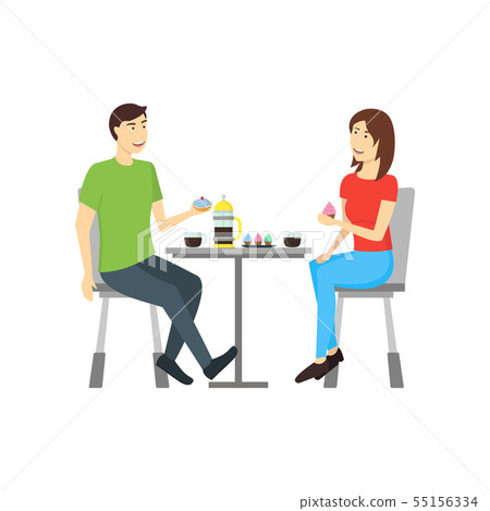 Cartoon Color Characters People in Restaurant. Vector 55156334