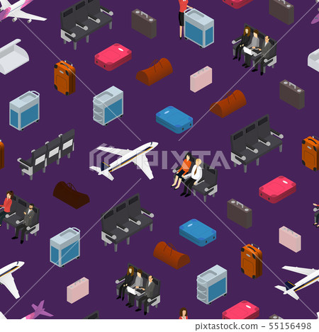 Airplane Interior Elements with People Seamless Pattern Background Isometric View. Vector 55156498