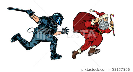 Santa Claus Christmas. riot police with a baton. discrimination against Christians 55157506