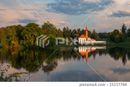 Evening summer landscape with a lake and a Palace Evening summer landscape with a lake and a Palace 55157766