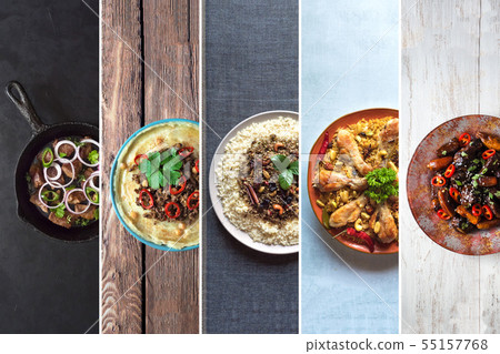 Collage with meat dishes of the world cuisine 55157768