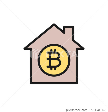 House with bitcoin coin, cryptocurrency protection flat color icon. House with bitcoin coin, cryptocurrency protection flat color icon. 55158162