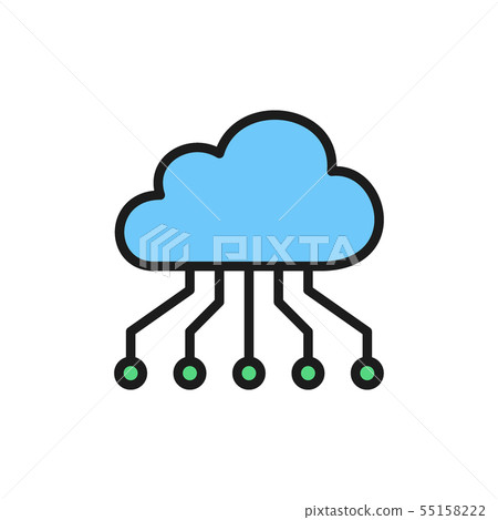 Cloud with closed contacts, blockchain flat color icon. 55158222