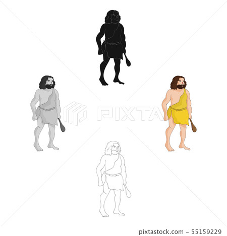 Primitive man with truncheon icon in cartoon,black style isolated on white background. Stone age Primitive man with truncheon icon in cartoon,black style isolated on white background. Stone age 55159229