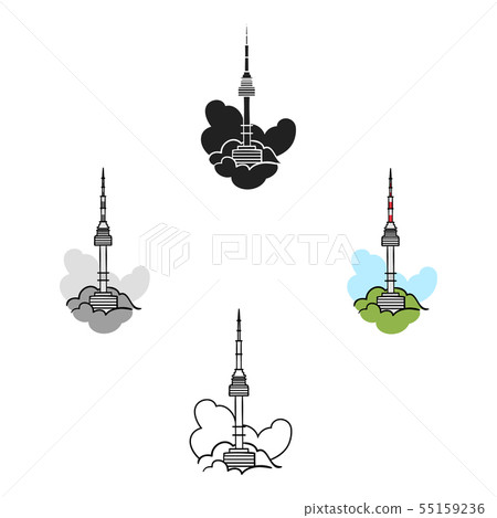 Seoul tower icon in cartoon,black style isolated on white background. South Korea symbol stock Seoul tower icon in cartoon,black style isolated on white background. South Korea symbol stock 55159236
