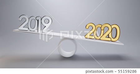 new year silver 2019 and golden 2020 on a scale 55159286