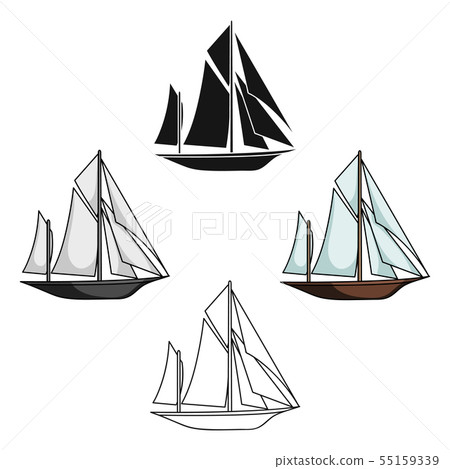 Vintage boat explorers.Sailboat on which ancient people traveled around the Earth.Ship and water 55159339