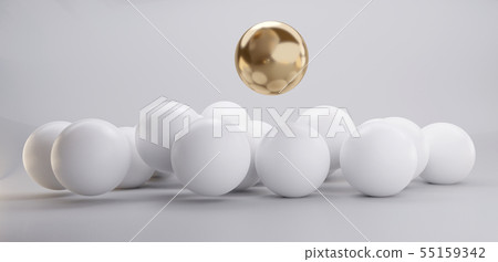 golden sphere with pile of white spheres 55159342