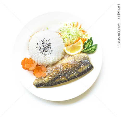 Grill fish teriyaki sauce with rice or Saba teriya 55160061