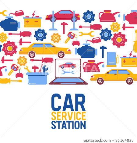 Car repair, maintenance, vehicles diagnostics vector illustration. Repairing service poster with 55164083