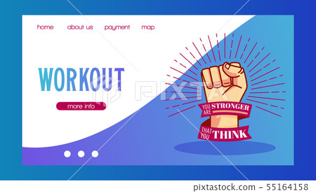 Workout and be stronger vector illustration. Strong mans fist. Sport and fitness work-out web banner 55164158